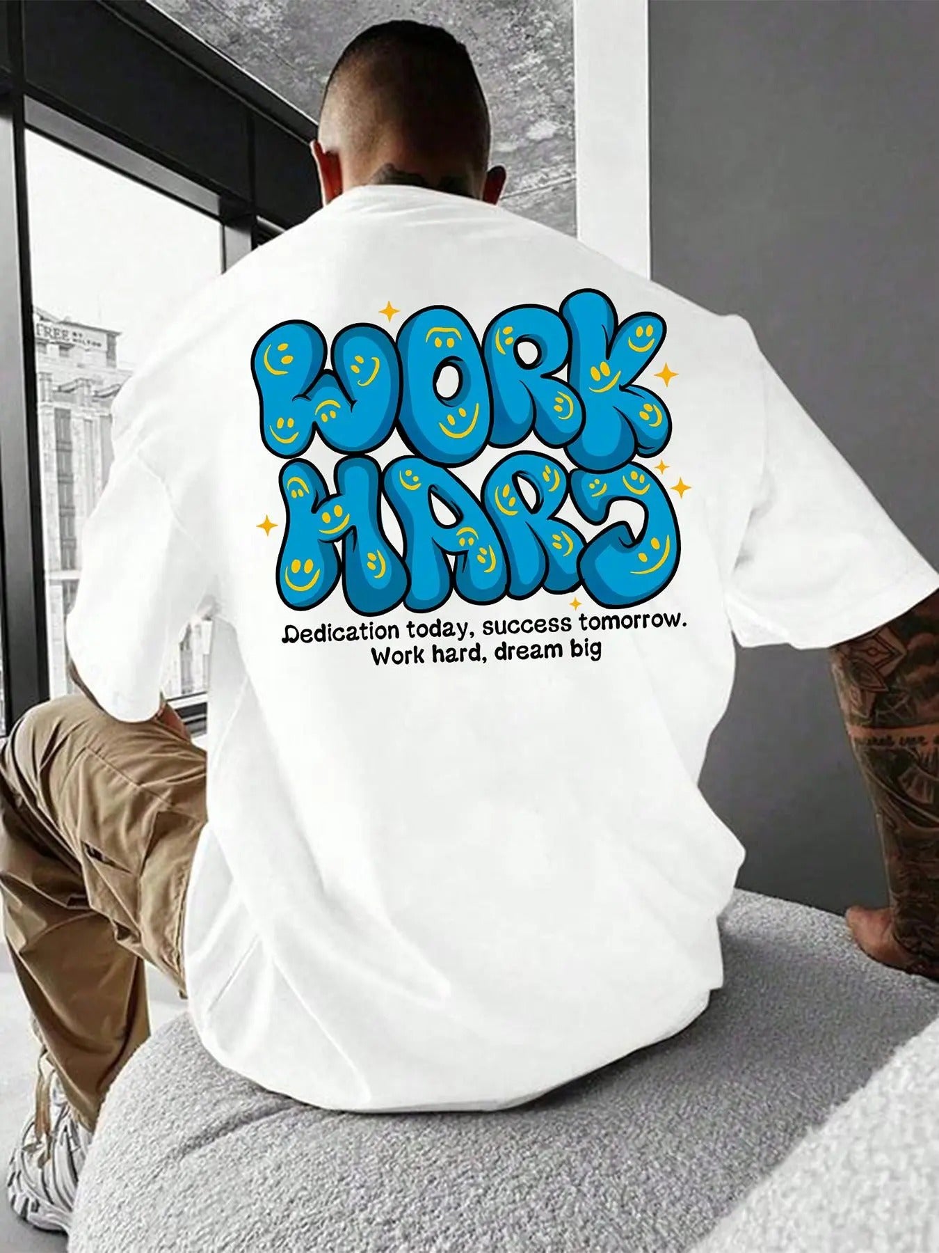 Men's Cartoon Letter Print Drop Shoulder Tee, Loose Casual Short Sleeve Round Neck T-Shirt for Summer, Men's Top for...