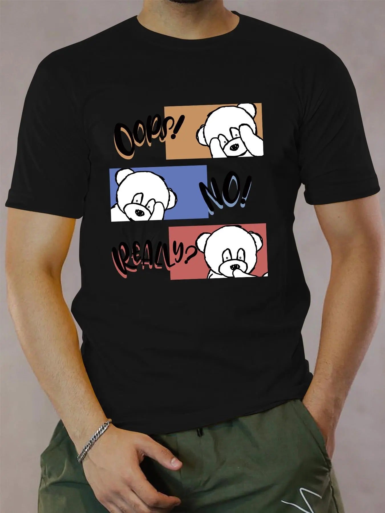 Men's Cartoon Print Round Neck Tee, Summer Clothes Regular Fit Short Sleeve Crew Neck T-Shirt, Casual Summer Top for Men...