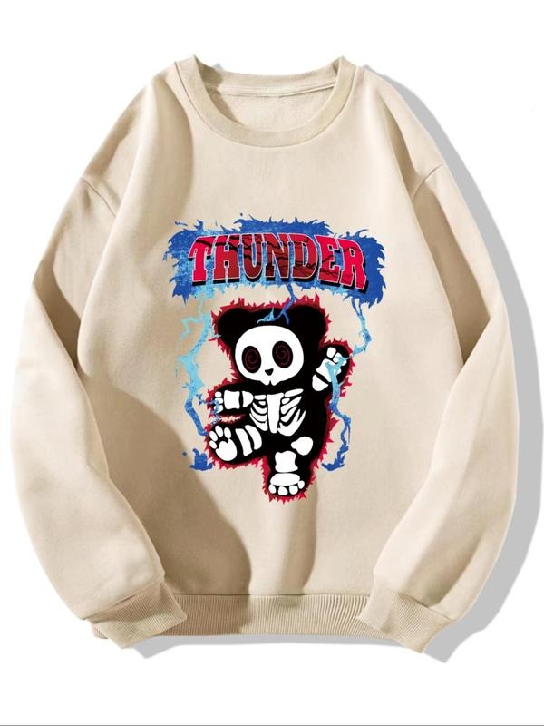 Men's Cartoon Skeleton Print Drop Shoulder Graphic Sweatshirt, Loose Casual Long Sleeve Round Neck Pullover for Fall &...
