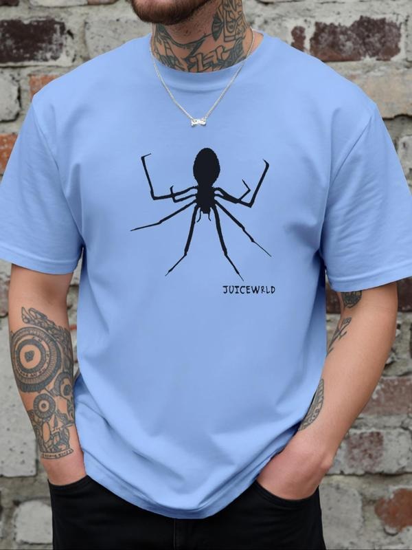 Men's Cartoon Spider Print Round Neck Tee, Regular Fit Casual Short Sleeve T-shirt for Daily Wear, Men's Top for All...
