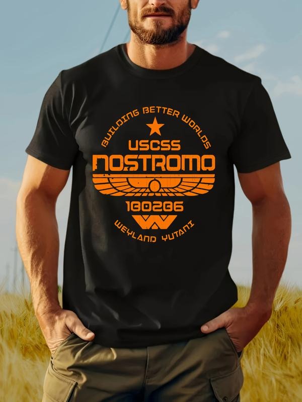Men's Casablanca Print Round Neck Tee, Regular Fit Casual Short Sleeve Crew Neck T-Shirt for Summer, Fashion Men's Top...