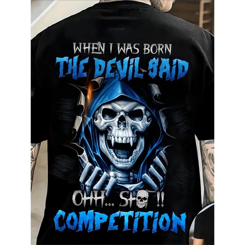 Men's Casual Crew Neck Graphic T-shirt with Stylish Skull Print, Versatile Short Sleeve Tee for Summer Sport And Casual...