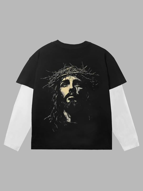 Men's Casual Crew Neck Long Sleeve T-Shirt, Trendy Faith Print, Comfortable Skin-Friendly Fabric, Fashionable & Versatile...