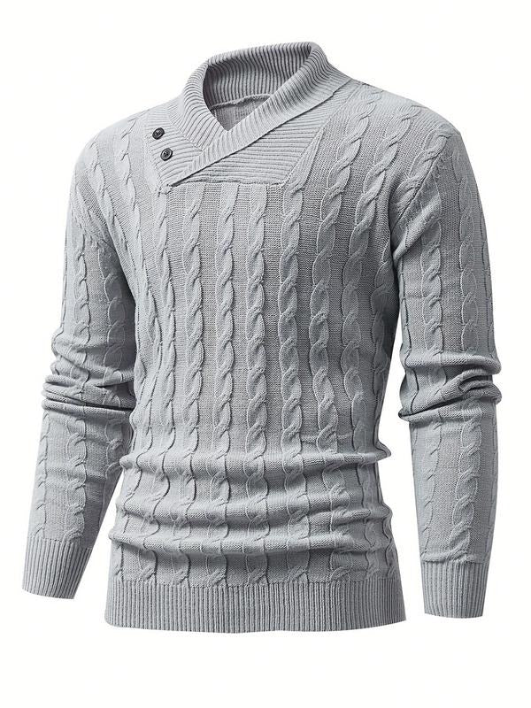 Men's Casual Fashion Commuter Regular Knit Pullover Sweater Top, Asymmetrical Neck Design, Classic Ribbed Texture, Fall &...