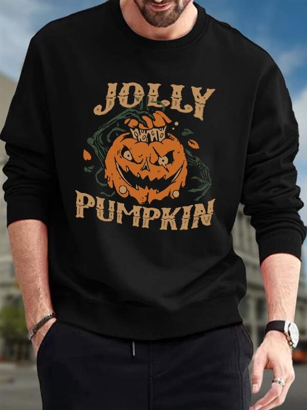 Men's Casual Fitted Halloween Sweatshirt, Fall & Winter Fashion, Comfortable Moderate Fabric, Trendy Long Sleeve Pullover...