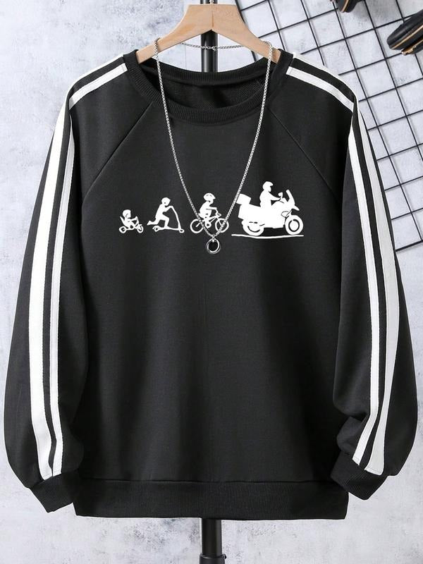 Men's Casual Fitted Round Neck Sweatshirt, Spring & Fall Street Style Letter Print Pullover, Comfortable Knit Fabric for...