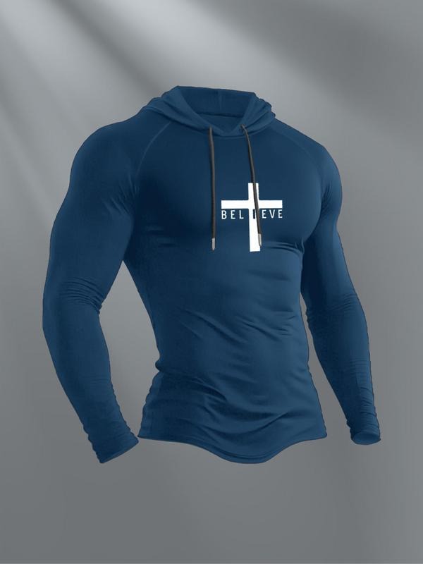 Men's Casual Hooded Long Sleeve T-Shirt, Comfortable Cotton Tee for Daily Wear, Stylish Design for Spring & Fall Seasons...