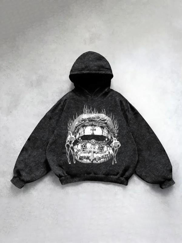 Men's Casual Hooded Sweatshirt with Unique Tooth Print, Comfortable Fashion Design for Daily Wear, Street Style Essential...