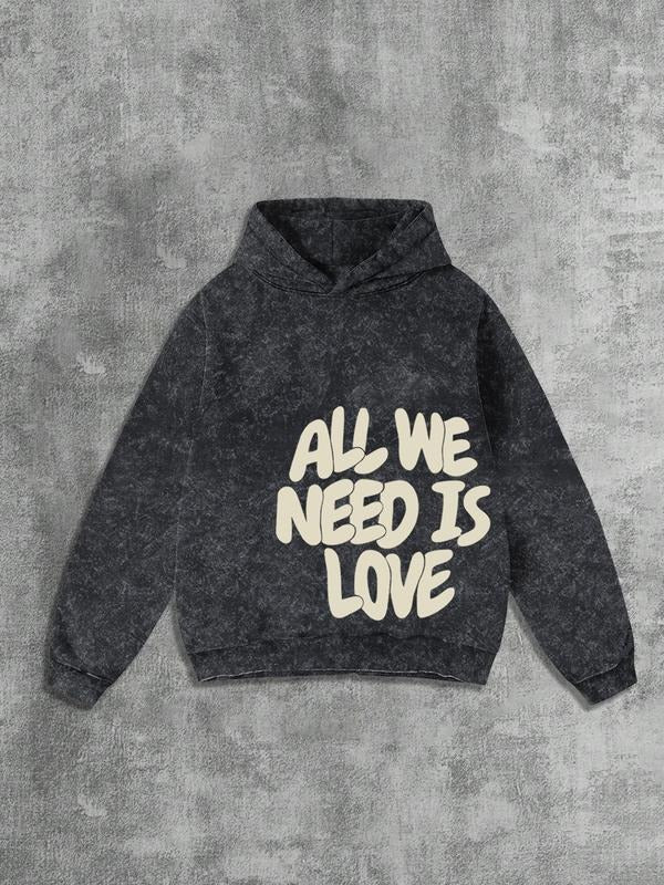 Men's Casual Hooded Sweatshirt, All We Need Is Love Print, Vintage American Style, Soft Skin-Friendly Fabric, Comfortable...