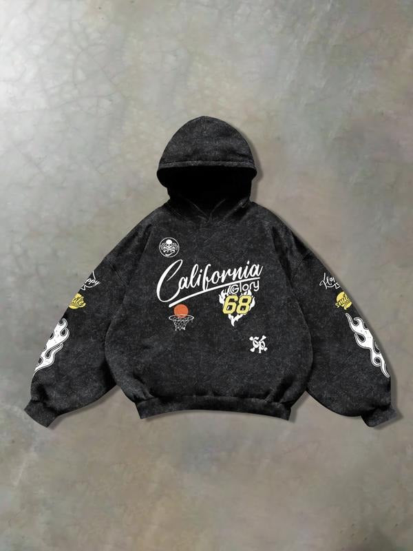 Men's Casual Hooded Sweatshirt, California Style Print, Comfortable Regular Fit, Fashion Versatile, Daily Wear, Campus...