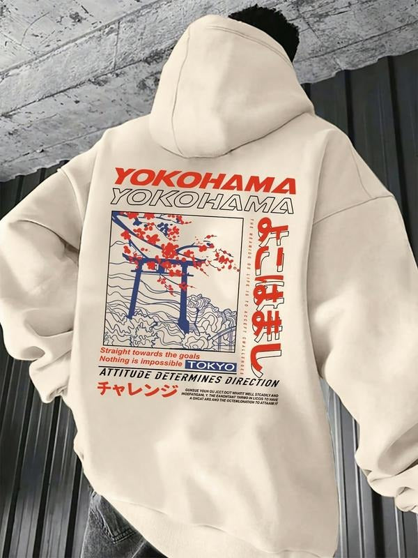Men's Casual Loose Graphic Print Hoodie, Fashionable Fall & Winter Wear, Comfortable Fitted Design, Trendy Autumn...