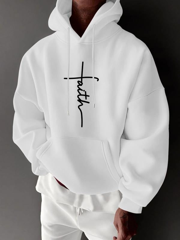 Men's Casual Loose Hooded Sweatshirt with Letter Print, Fleece Lined Pullover for Fall & Winter, Comfortable and Stylish...