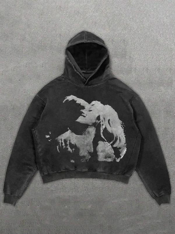 Men's Casual Portrait Print Hoodie, Fashion Streetwear Pullover, Fitted Design, Spring & Fall, Moderate Fabric, Hip Hop...