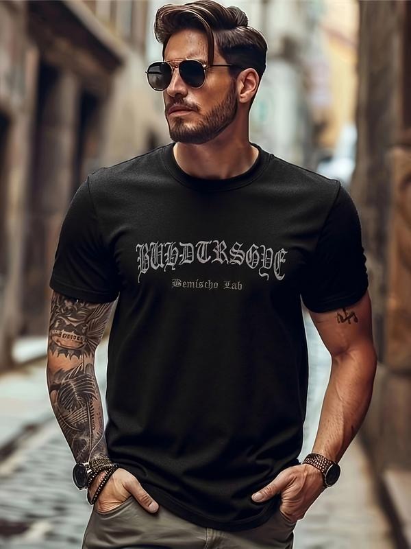 Men's Casual Round Neck Graphic T-Shirt, Embroidered Pattern, Summer Fashion Daily Wear, Trendy Design for Everyday Style...
