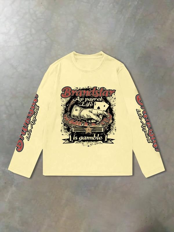 Men's Casual Round Neck Long Sleeve T-Shirt, Graphic Print, Soft Fabric, Regular Fit, Perfect for Daily Wear & Sports...