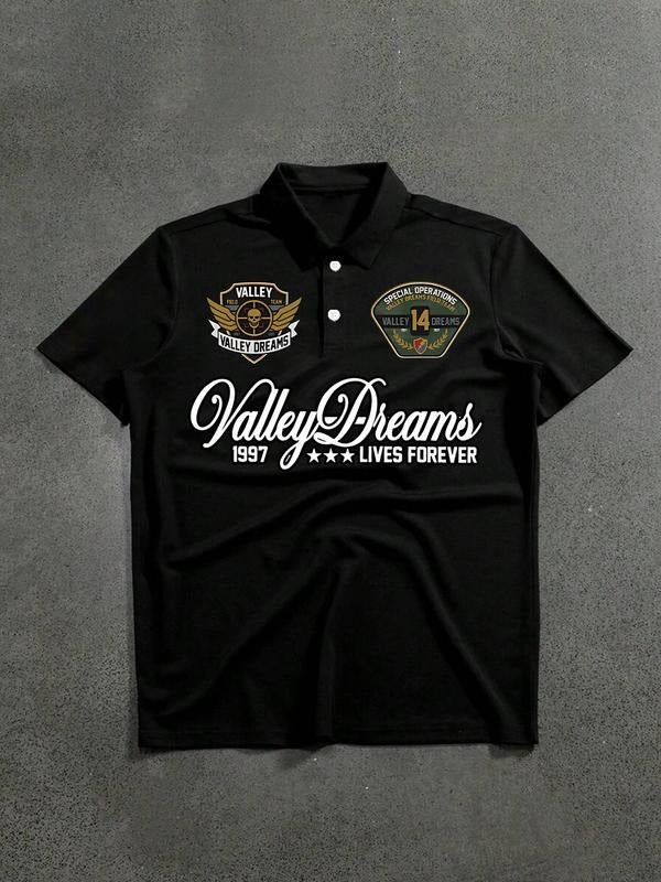 Men's Casual Short Sleeve Polo Shirt, Medal Pattern Print Design, Perfect for Outdoor Activities, Fashionable and...