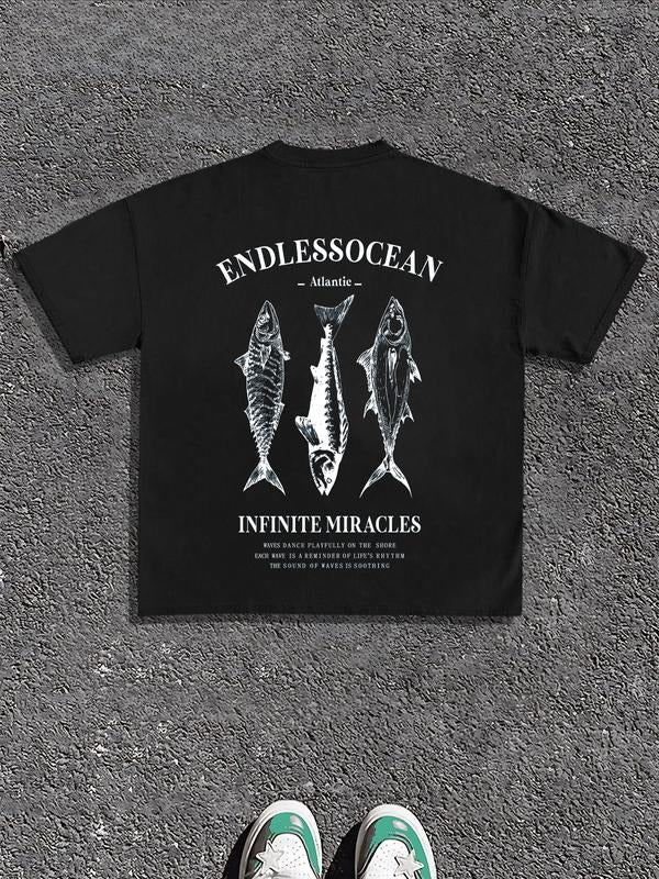 Men's Casual Short Sleeve T-Shirt, Trendy Three Fish Graphic Print, Perfect for Summer, Fashion Enthusiasts, Outdoor Wear...