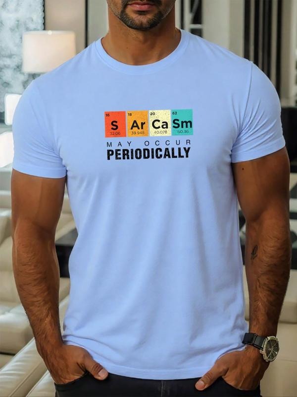 Men's Chemical Elements Print Round Neck Tee, Regular Fit Casual Short Sleeve Crew Neck T-Shirt for Daily Wear, Men's Top...