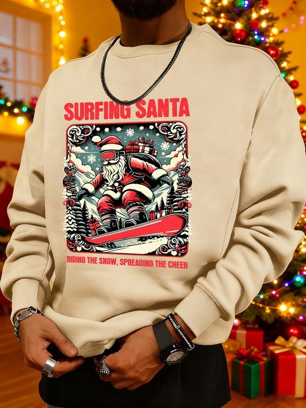 Men's Christmas Print Sweatshirt, Casual Round Neck Long Sleeve Top, Casual Fashion Sweatshirt, Daily Wear, Weekend...