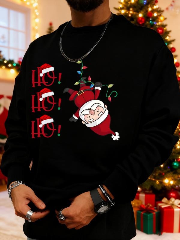 Men's Christmas Print Sweatshirt, Casual Round Neck Long Sleeve Top, Daily Wear, Weekend Outing, Friend Gathering, Travel...