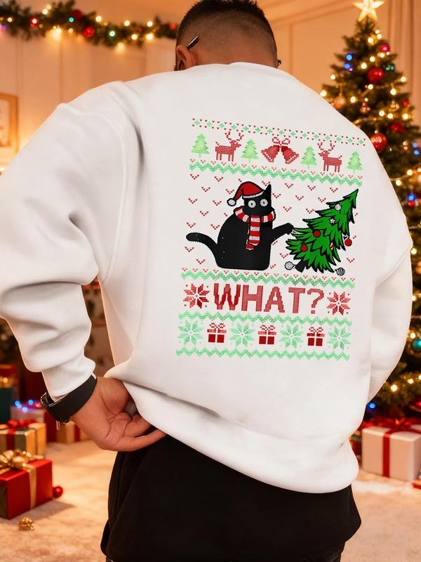 Men's Christmas Print Sweatshirt, Casual Round Neck Long Sleeve Top, Daily Wear, Weekend Outing, Friend Gathering, Travel...