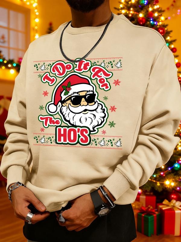 Men's Christmas Print Sweatshirt, Casual Round Neck Long Sleeve Top, Daily Wear, Weekend Outing, Friend Gathering, Travel...