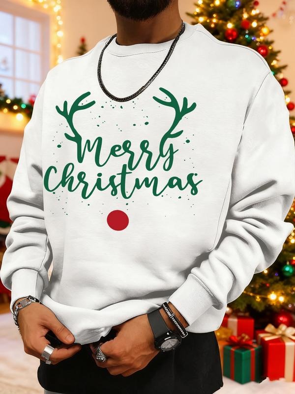 Men's Christmas Print Sweatshirt, Casual Round Neck Long Sleeve Top, Daily Wear, Weekend Outing, Friend Gathering, Travel...