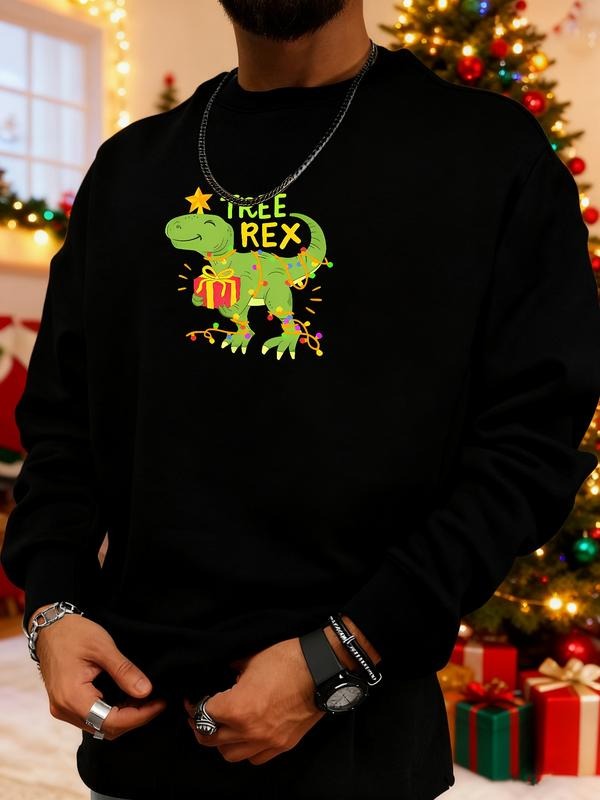 Men's Christmas Print Sweatshirt, Casual Round Neck Long Sleeve Top, Daily Wear, Weekend Outing, Friend Gathering, Travel...