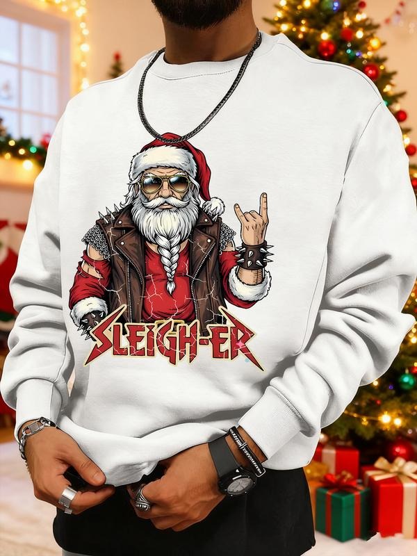 Men's Christmas Print Sweatshirt, Casual Round Neck Long Sleeve Top, Daily Wear, Weekend Outing, Friend Gathering, Travel...