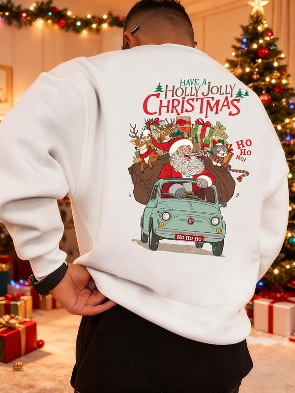 Men's Christmas Print Sweatshirt, Casual Round Neck Long Sleeve Top, Daily Wear, Weekend Outing, Friend Gathering, Travel...
