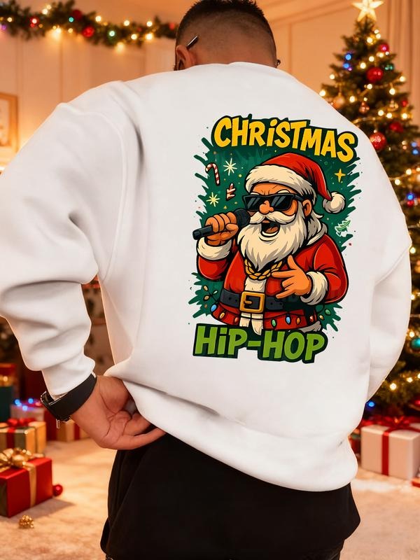 Men's Christmas Print Sweatshirt, Casual Round Neck Long Sleeve Top, Daily Wear, Weekend Outing, Friend Gathering, Travel...