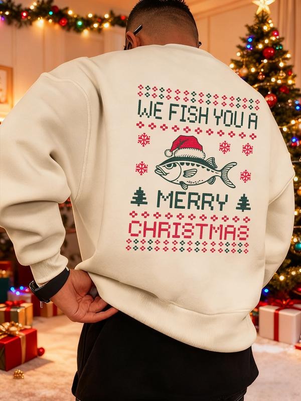 Men's Christmas Print Sweatshirt, Casual Round Neck Long Sleeve Top, Daily Wear, Weekend Outing, Friend Gathering, Travel...