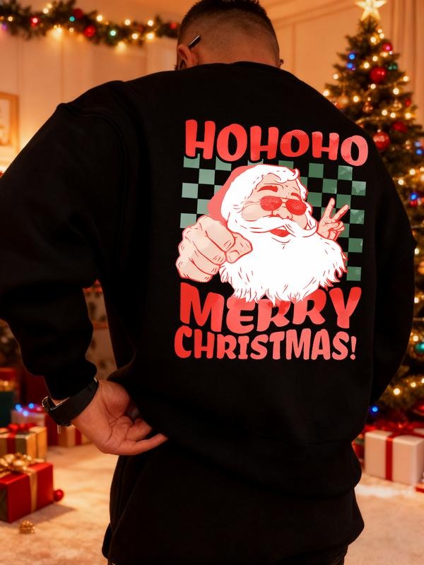 Men's Christmas Print Sweatshirt, Casual Round Neck Long Sleeve Top, Daily Wear, Weekend Outing, Friend Gathering, Travel...