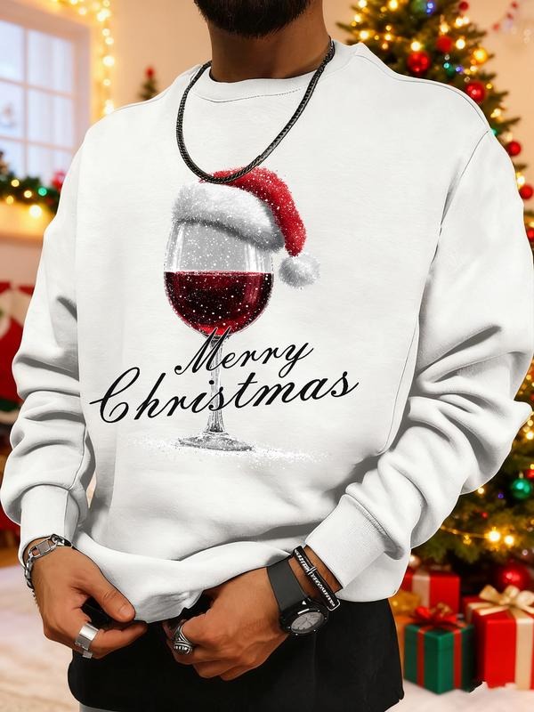 Men's Christmas Print Sweatshirt, Casual Round Neck Long Sleeve Top, Daily Wear, Weekend Outing, Friend Gathering, Travel...