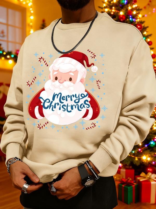 Men's Christmas Print Sweatshirt, Casual Round Neck Long Sleeve Top, Daily Wear, Weekend Outing, Friend Gathering, Travel...