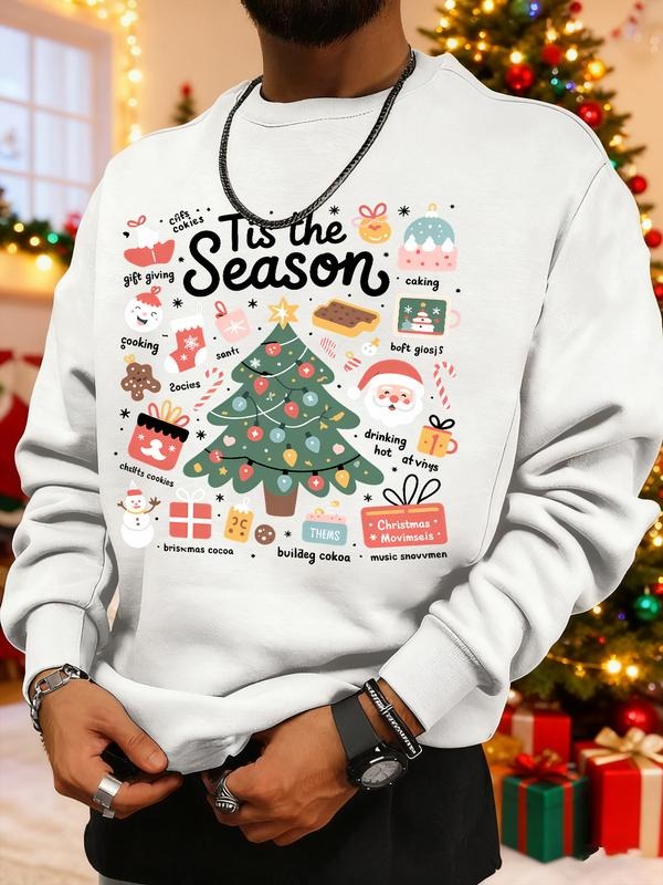 Men's Christmas Print Sweatshirt, Casual Round Neck Long Sleeve Top, Daily Wear, Weekend Outing, Friend Gathering, Travel...