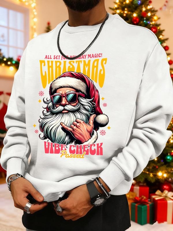 Men's Christmas Print Sweatshirt, Casual Round Neck Long Sleeve Top, Daily Wear, Weekend Outing, Friend Gathering, Travel...