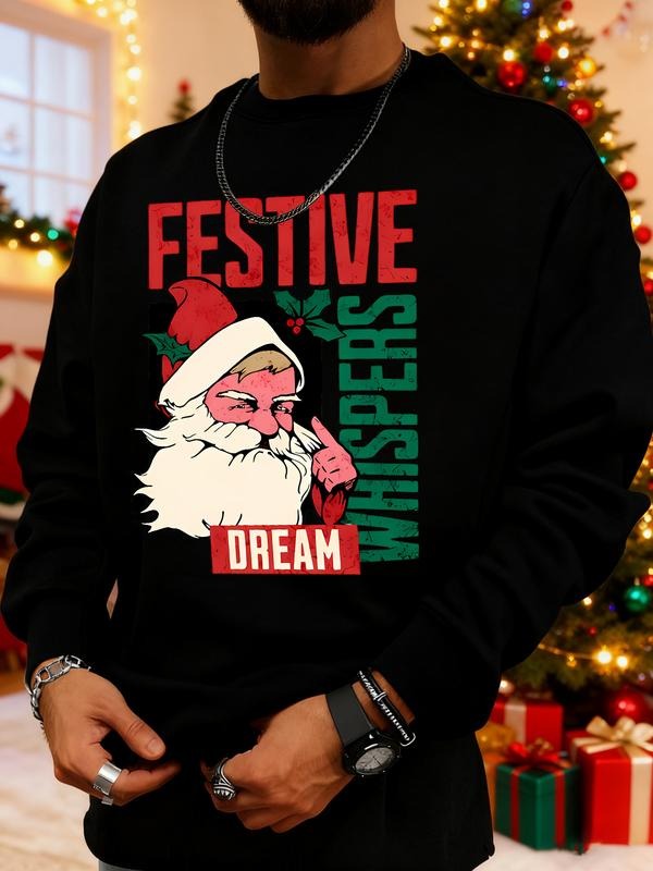 Men's Christmas Print Sweatshirt, Casual Round Neck Long Sleeve Top, Daily Wear, Weekend Outing, Friend Gathering, Travel...
