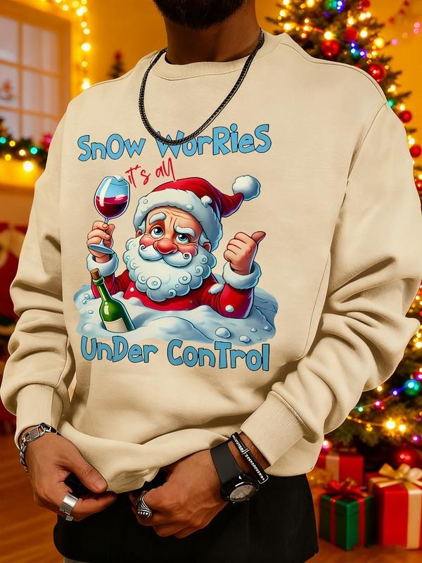 Men's Christmas Print Sweatshirt, Casual Round Neck Long Sleeve Top, Daily Wear, Weekend Outing, Friend Gathering, Travel...