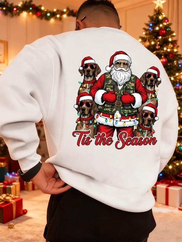 Men's Christmas Print Sweatshirt, Casual Round Neck Long Sleeve Top, Daily Wear, Weekend Outing, Friend Gathering, Travel...