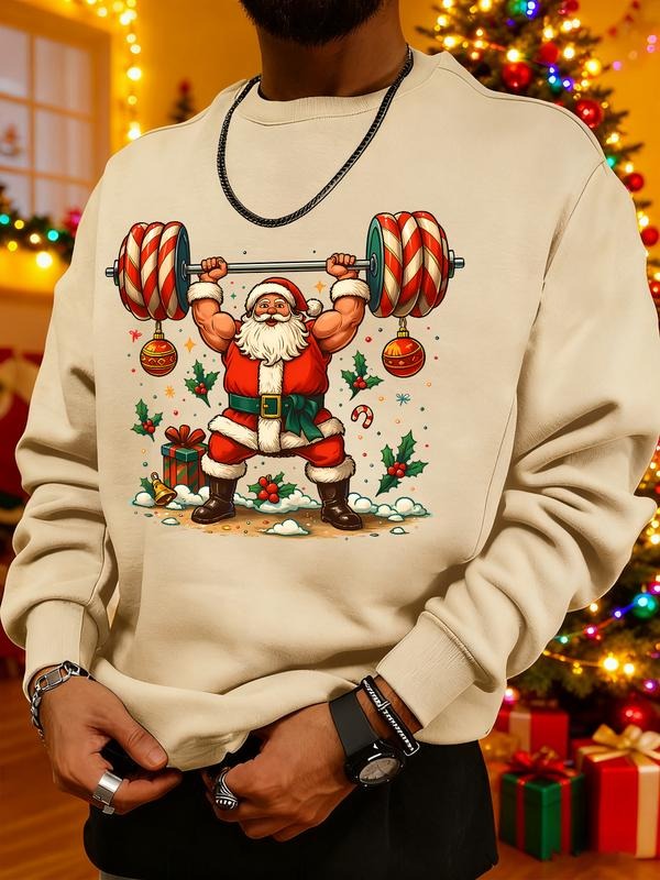 Men's Christmas Print Sweatshirt, Casual Round Neck Long Sleeve Top, Daily Wear, Weekend Outing, Friend Gathering, Travel...