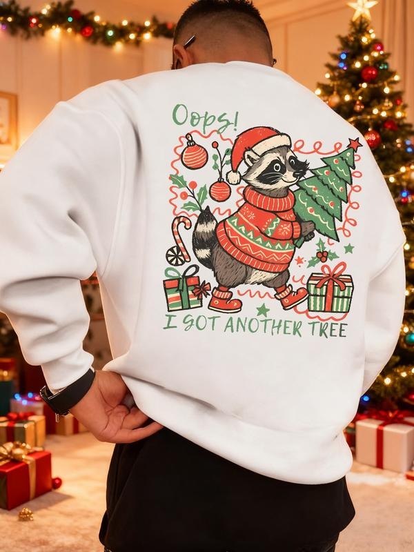 Men's Christmas Print Sweatshirt, Casual Round Neck Long Sleeve Top, Daily Wear, Weekend Outing, Friend Gathering, Travel...
