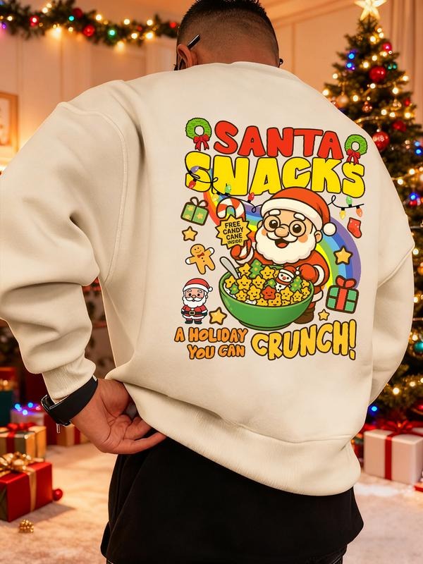 Men's Christmas Print Sweatshirt, Casual Round Neck Long Sleeve Top, Daily Wear, Weekend Outing, Friend Gathering, Travel...