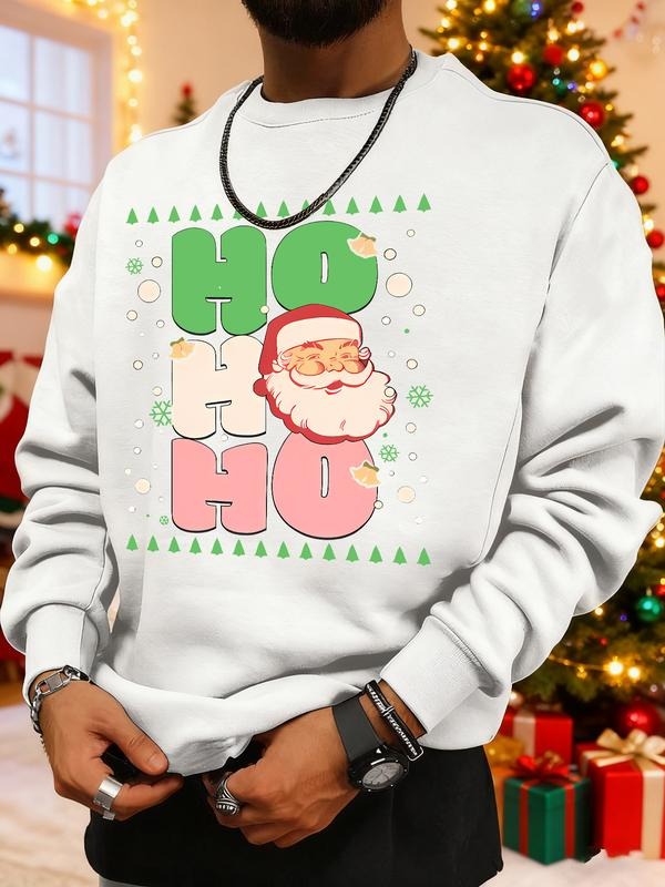 Men's Christmas Print Sweatshirt, Casual Round Neck Long Sleeve Top, Daily Wear, Weekend Outing, Friend Gathering, Travel...