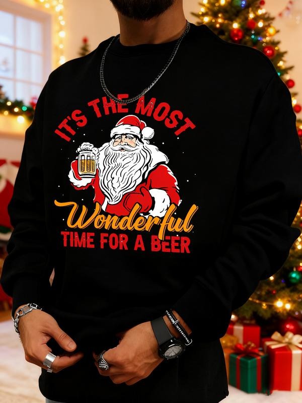 Men's Christmas Print Sweatshirt, Casual Round Neck Long Sleeve Top, Daily Wear, Weekend Outing, Friend Gathering, Travel...