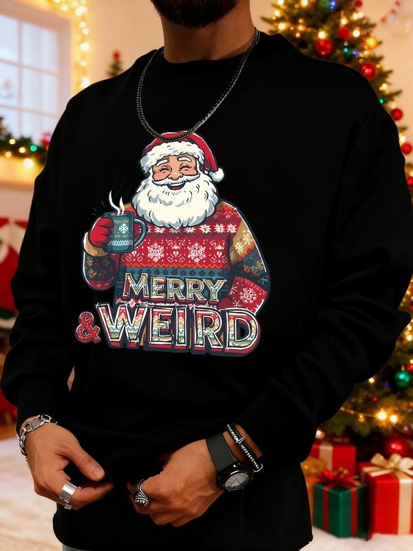 Men's Christmas Print Sweatshirt, Casual Round Neck Long Sleeve Top, Daily Wear, Weekend Outing, Friend Gathering, Travel...