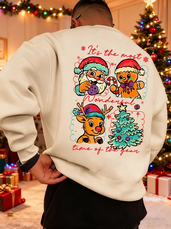 Men's Christmas Print Sweatshirt, Casual Round Neck Long Sleeve Top, Daily Wear, Weekend Outing, Friend Gathering, Travel...