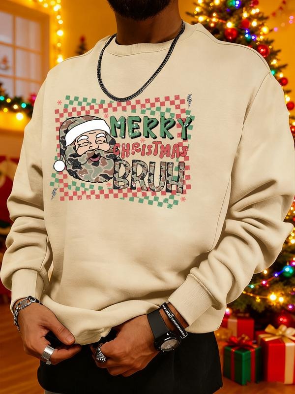 Men's Christmas Print Sweatshirt, Casual Round Neck Long Sleeve Top, Daily Wear, Weekend Outing, Friend Gathering, Travel...