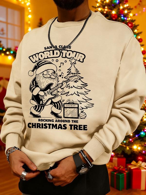 Men's Christmas Print Sweatshirt, Casual Round Neck Long Sleeve Top, Daily Wear, Weekend Outing, Friend Gathering, Travel...