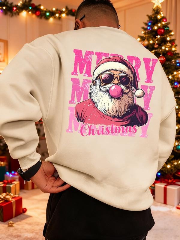 Men's Christmas Print Sweatshirt, Casual Round Neck Long Sleeve Top, Daily Wear, Weekend Outing, Friend Gathering, Travel...